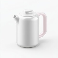 Fototapeta premium A sleek, modern white kettle with a pink handle, designed for boiling water, emphasizing simplicity and functionality.