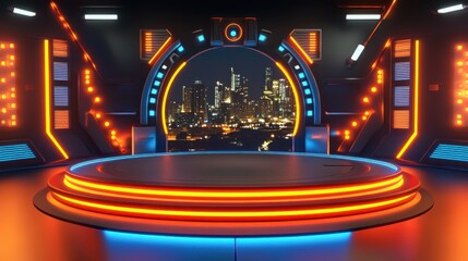 Futuristic Stage Design Showcases Night Cityscape View