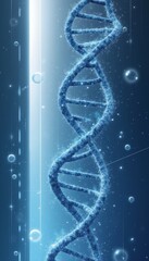 A captivating digital representation of a DNA double helix glows against a deep blue background, surrounded by shimmering bubbles. This striking image symbolizes the essence of life and genetic