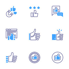 Like icon set. Bold line style. Duotone colors. Editable stroke. magnet, thumbs up, like