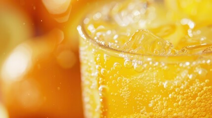Closeup of Sparkling Orange Soda with Ice