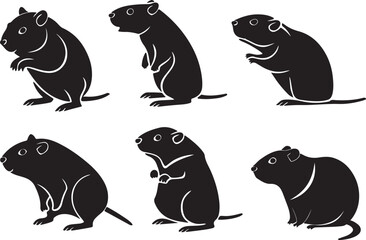 Variant style of hamster silhouettes vector illustration, isolated on a white background.