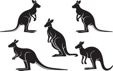 Variant style of kangaroo silhouette vector illustration, isolated on a white background.
