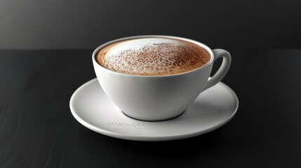 Fototapeta premium Front View of Cafe Mocha Cappuccino in White Cup on Black Table.