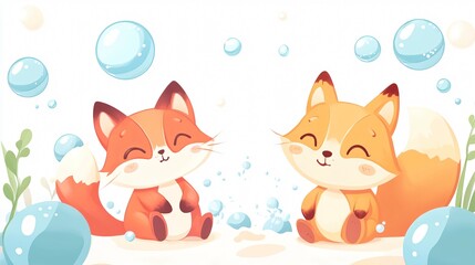 Adorable Vector Fox and Cat Kid Characters with Playful Expression for Children's Books and Design Projects