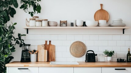 Minimalist Kitchen Decor With Wooden Accents And Greenery