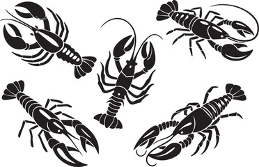 Variant style of lobster silhouettes vector illustration, isolated on a white background