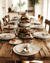 Fototapeta premium Minimalist dining table with neutral ceramic plates