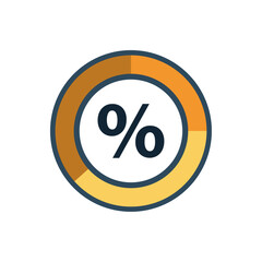 Flat Vector Illustration of a Circular Percentage Icon Representing Financial Discounts, Interest Rates, and Statistical Data Analysis Concepts