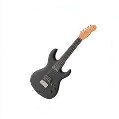 A sleek black electric guitar with a wooden neck, positioned at an angle, showcasing its modern design and craftsmanship.
