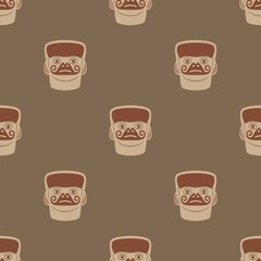 Seamless ethnic pattern with stylized human heads. Native American design of Moche Indians of ancient Peru.