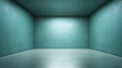 Empty teal room with subtle lighting