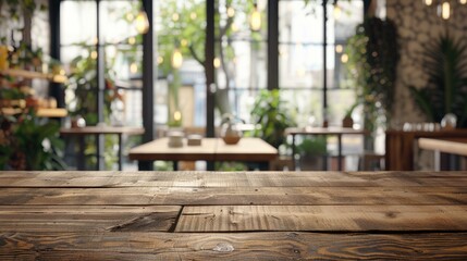 Menu display on wooden table in cafe, empty space for text and background.