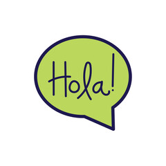 Flat Vector Illustration of a Green Speech Bubble with the Spanish Greeting "Hola!" in a Fun Handwritten Style © BRAYAN