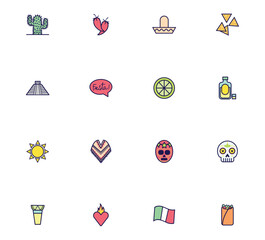 Set of vector icons of the country of Mexico with white background