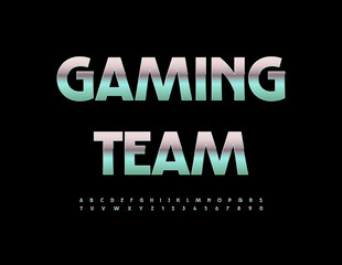Vector Iron logotype Gaming Team. Reflective Metallic Font. Set of Silver Alphabet Letters and Numbers.