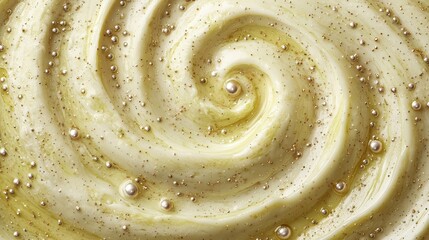 Abstract Swirling Cream Texture with Gold Glitter and Pearls