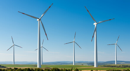 Fototapeta premium Majestic Wind Turbines Generating Clean Energy on a Sunny Day