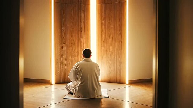 Person Kneeling in Church Confessional Booth with Priest