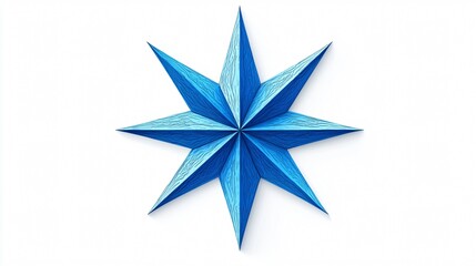 Fototapeta premium Bright Blue Star Symbol on White Background for Design Projects, Wide Angle Centered Shot