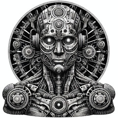 A time-inspired robot, adorned with swirling patterns symbolizing the passage of time