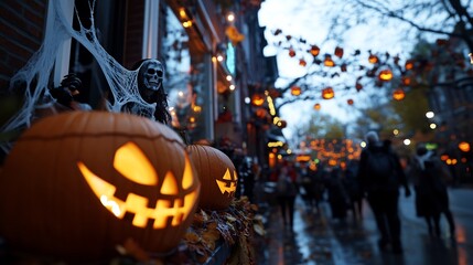 Spooky Halloween Night in a Charming Town