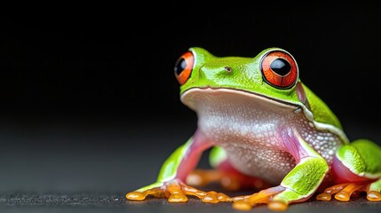 Red-eyed tree frog portrait, rainforest, nighttime, wildlife photography, nature stock