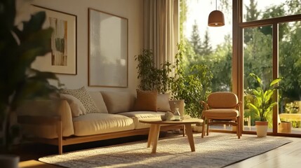 Sunlit Living Room With Modern Furniture and Plants