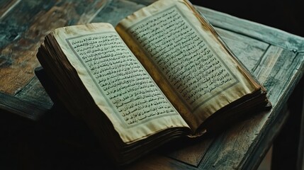 Fototapeta premium Ancient Arabic Text Open On Wooden Table