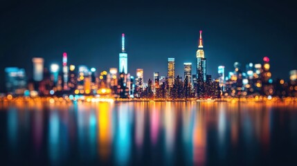 Fototapeta premium Nighttime Cityscape Illuminated Skyline Reflection