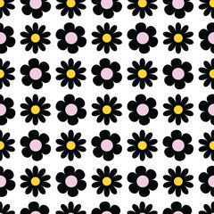 Seamless pattern of Easter spring black and white flowers. Simple flower pattern vector. Background texture of flower petals.