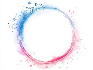delicate watercolor circular frame with soft pastel edges blending from blue to pink, clean white center, gentle paint texture and droplets
