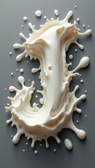 Obraz premium A captivating splash of creamy milk artfully shapes the letter J, creating a playful and dynamic visual. The smooth texture and glossy finish evoke a sense of freshness and vitality, making it perfect