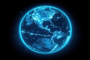 Fototapeta premium Glowing Earth at Night Digital Representation of Global Connectivity