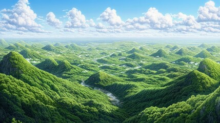 Fototapeta premium Lush Green Mountainscape Under a Sunny Sky