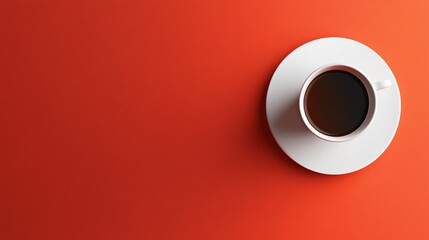 Coffee cup resting on vibrant red background with copy space