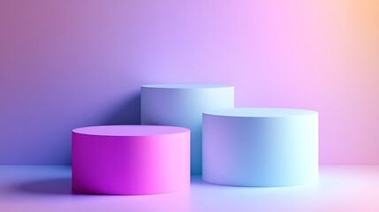 Three Pastel Cylinders on a Gradient Background
