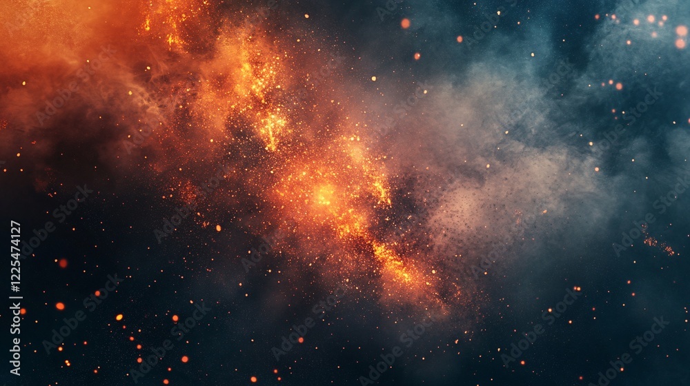 Poster Exploding supernova creating colorful nebula in deep space