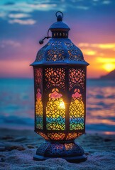 Colorful Lantern at Sunset by the Beach with Tranquil Vibes