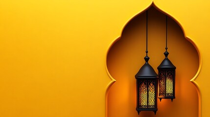 Obraz premium Illuminated Lanterns Hanging in Yellow Niche