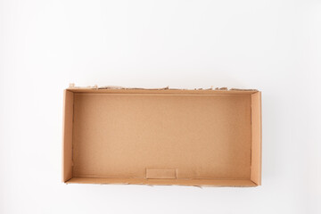 top-down view of a rectangular cardboard box. recycled paper materials for DIY projects, sustainable design, kids activity