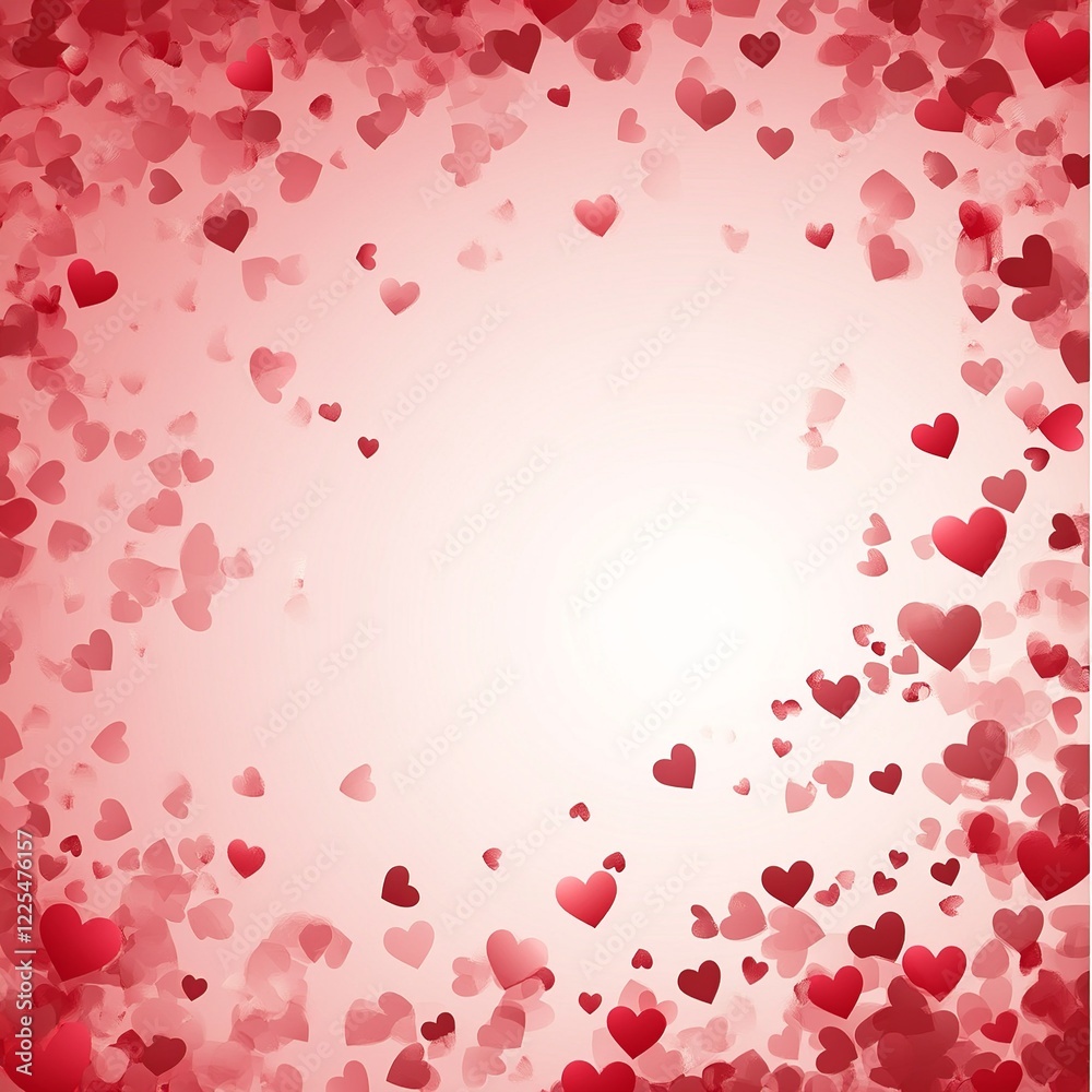 Fototapete A soft vector background featuring multiple hearts in varying sizes and shades of pink and red, ideal for love and affection themes.


