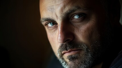 Obraz premium Dramatic Portrait with Intense Shadows and Highlights, Emphasizing Features with Low-Key Lighting and Manual Control