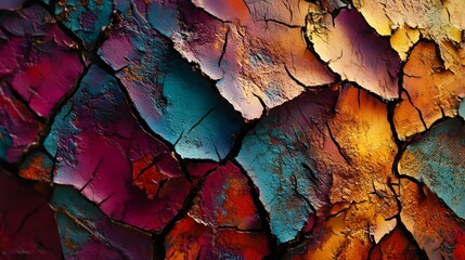 Fototapeta premium Colorful Abstract Texture of Cracked Paint Surface in Rich Hues
