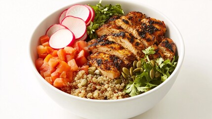 Fototapeta premium Healthy Grilled Chicken Salad with Fresh Vegetables and Quinoa