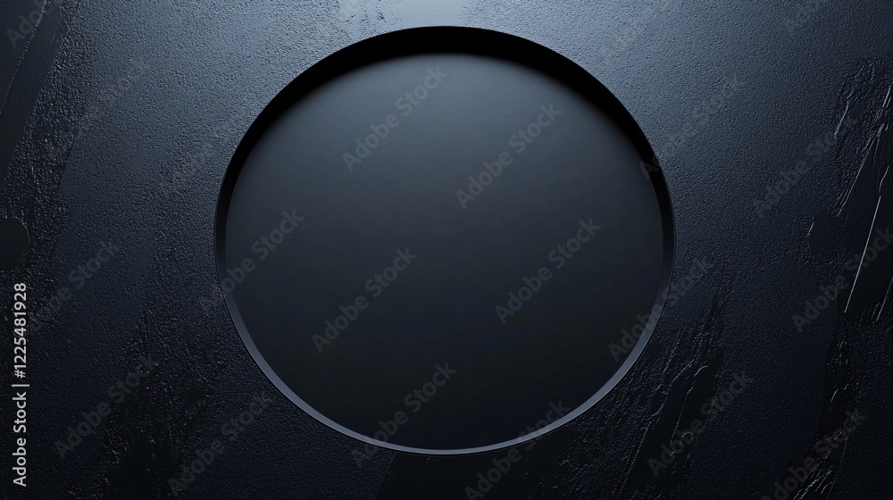 Poster black circle emerging from dark textured background creating dramatic contrast