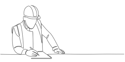 Architect worker line art style vector illustration