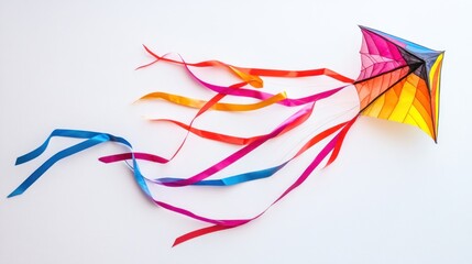 Fototapeta premium Colorful Kite with Ribbons on White Background