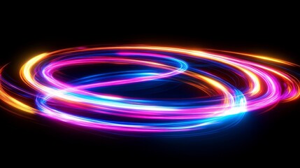 Obraz premium Abstract neon light swirls set isolated on black background. Vector realistic illustration of golden, blue, pink color vortex, magic energy speed effect, futuristic portal, shiny luminous trails