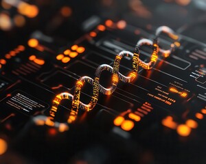 Obraz premium A secure biodata hub represented by holographic DNA strands and glowing lock symbols in a cloud network